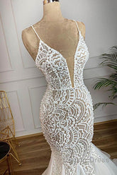 Gorgeous Long Mermaid Sweetheart Beaded Lace Organza Wedding Dresses